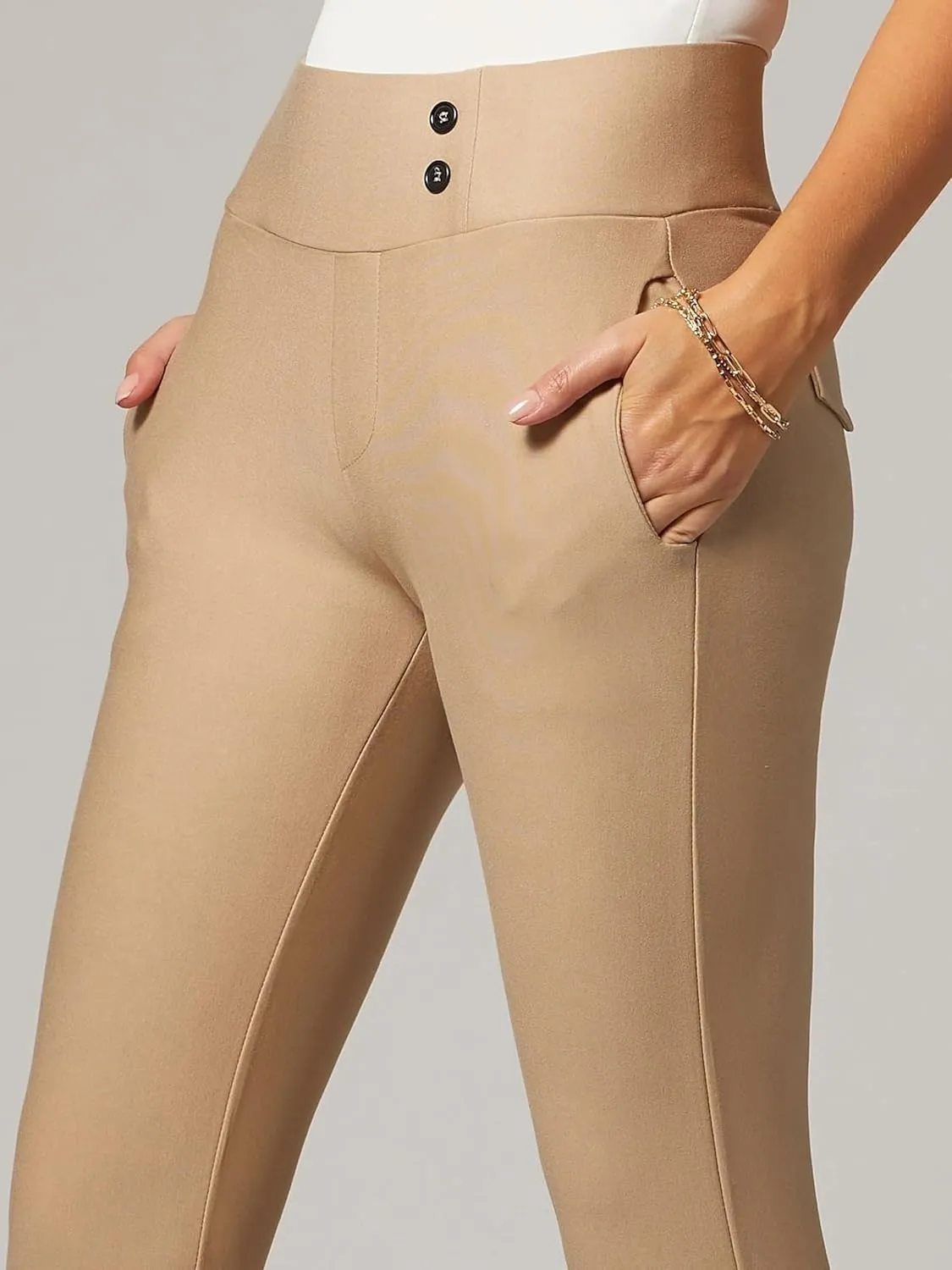 Conceited Dress Pants for Women with Pockets - Stretch Ponte Fabric - Wear to Work - Tummy Control (Available in Plus Size)
