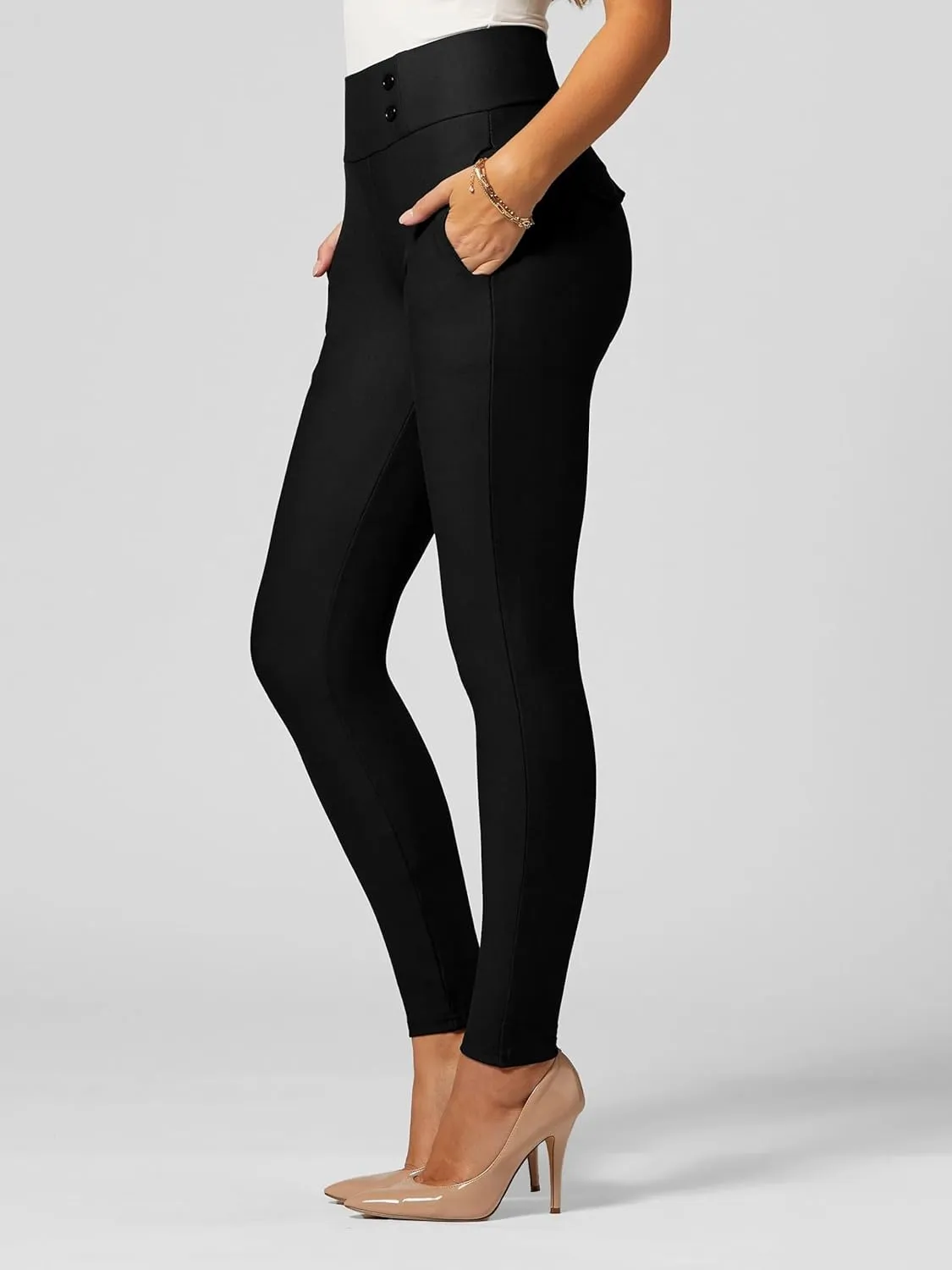 Conceited Dress Pants for Women with Pockets - Stretch Ponte Fabric - Wear to Work - Tummy Control (Available in Plus Size)
