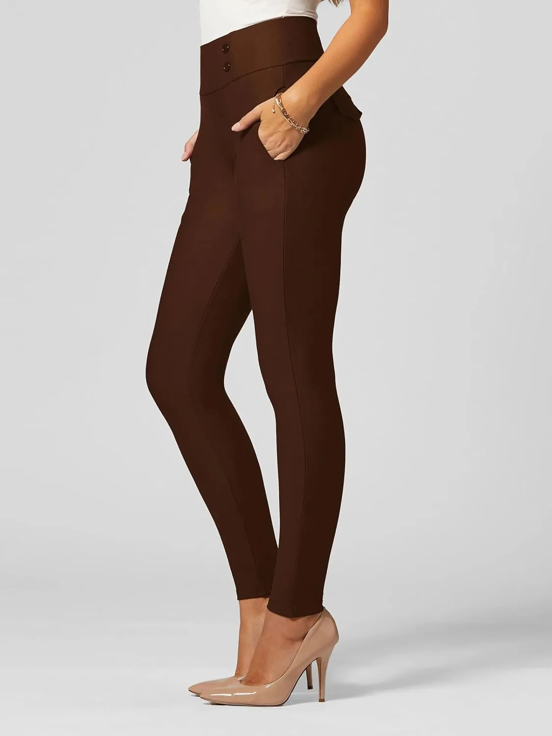 Conceited Dress Pants for Women with Pockets - Stretch Ponte Fabric - Wear to Work - Tummy Control (Available in Plus Size)