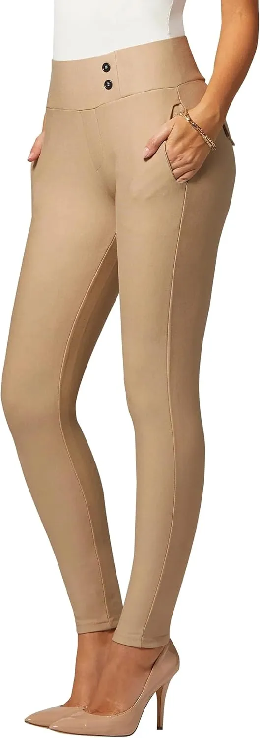 Conceited Dress Pants for Women with Pockets - Stretch Ponte Fabric - Wear to Work - Tummy Control (Available in Plus Size)
