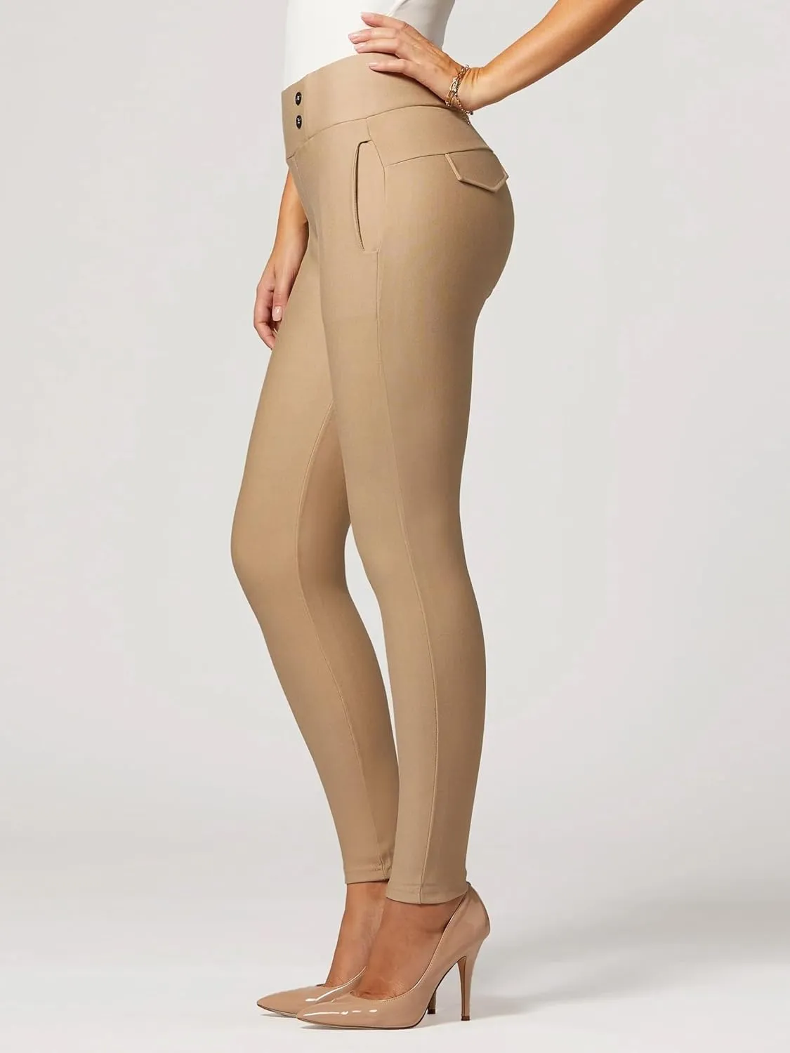 Conceited Dress Pants for Women with Pockets - Stretch Ponte Fabric - Wear to Work - Tummy Control (Available in Plus Size)
