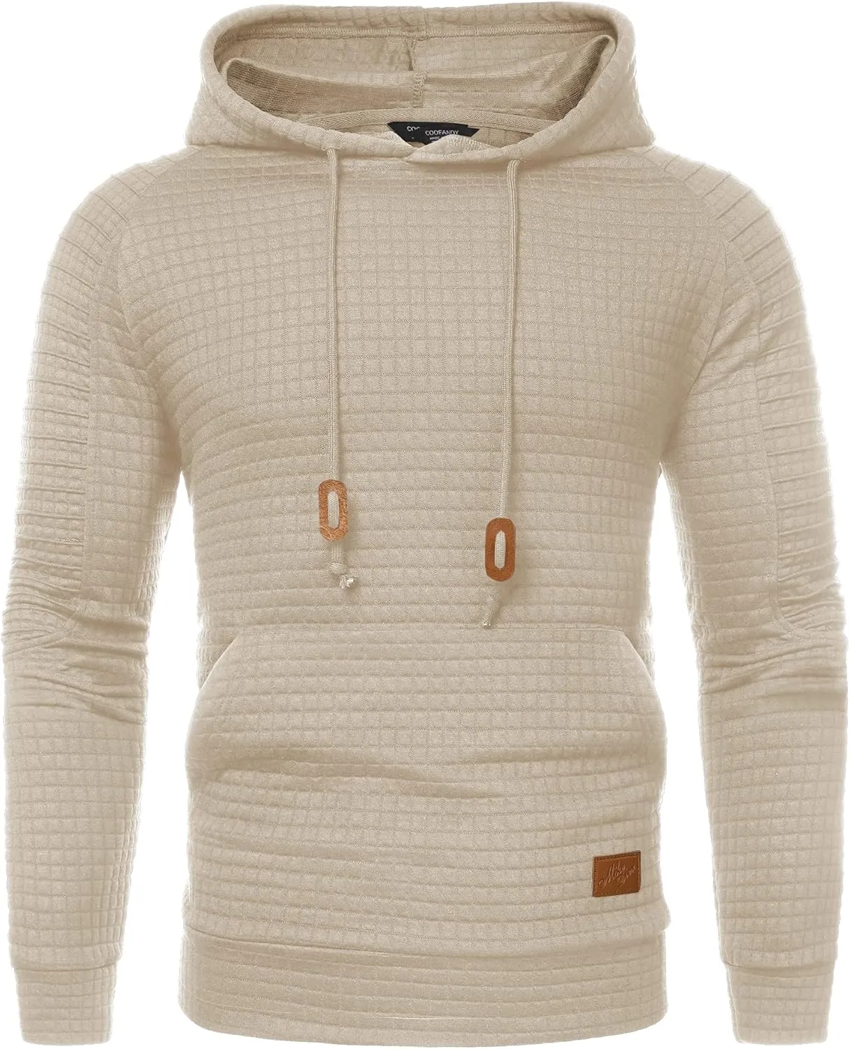 COOFANDY Mens Hoodies Pullover Casaul Long Sleeve Drawstring Waffle Knit Hooded Sweatshirt with Kanga Pocket