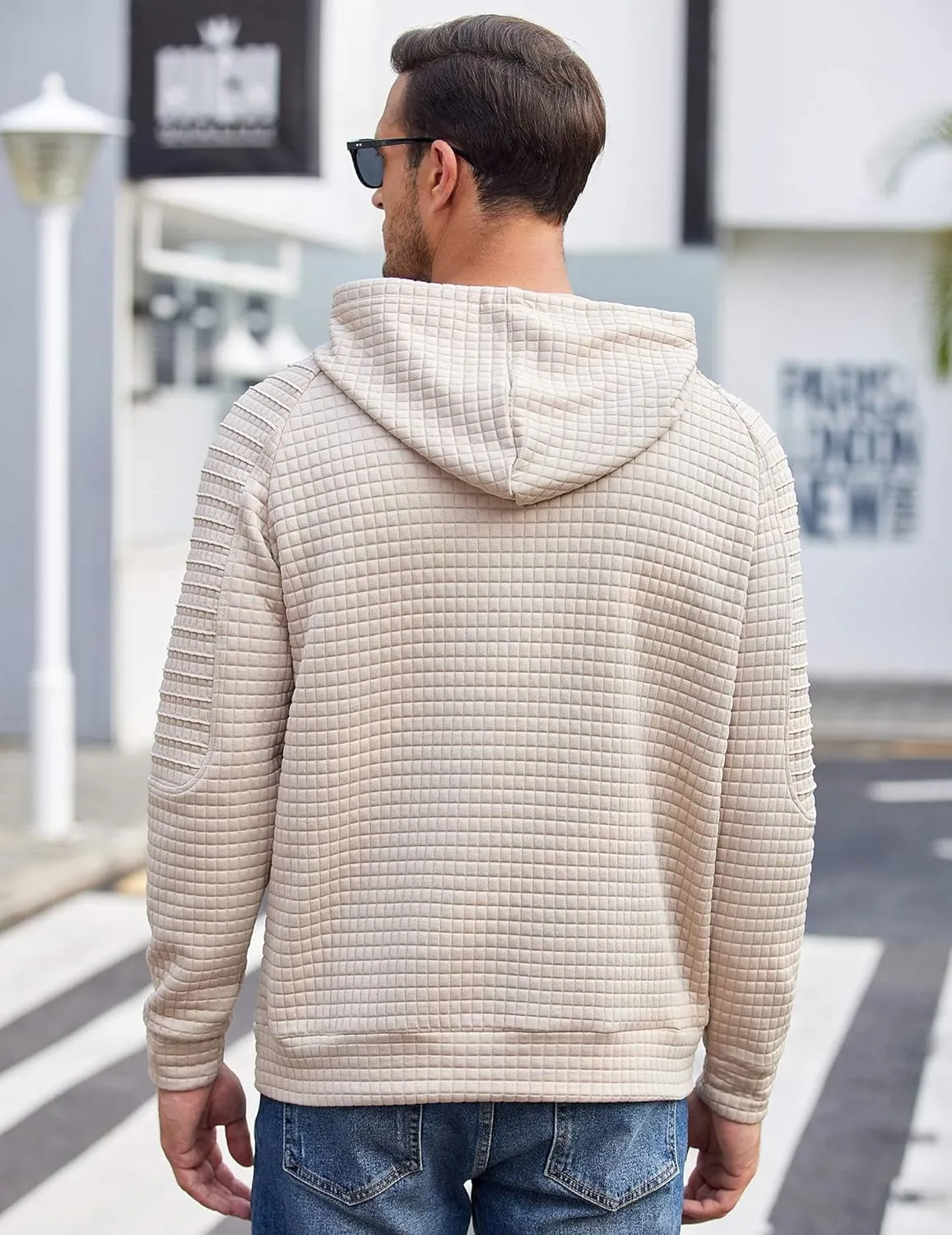 COOFANDY Mens Hoodies Pullover Casaul Long Sleeve Drawstring Waffle Knit Hooded Sweatshirt with Kanga Pocket