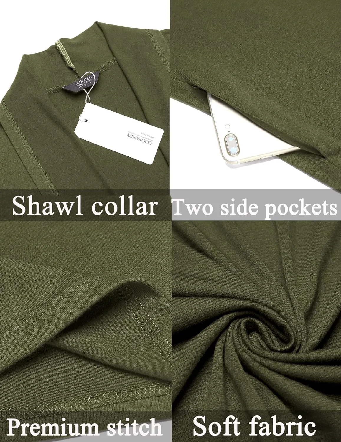 COOFANDY Men's Lightweight Ruffle Shawl Collar Cardigan Open Front Long Length Drape Cape Overcoat