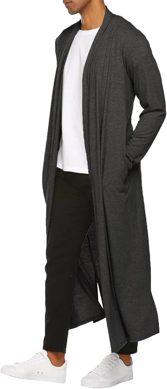 COOFANDY Men's Lightweight Ruffle Shawl Collar Cardigan Open Front Long Length Drape Cape Overcoat