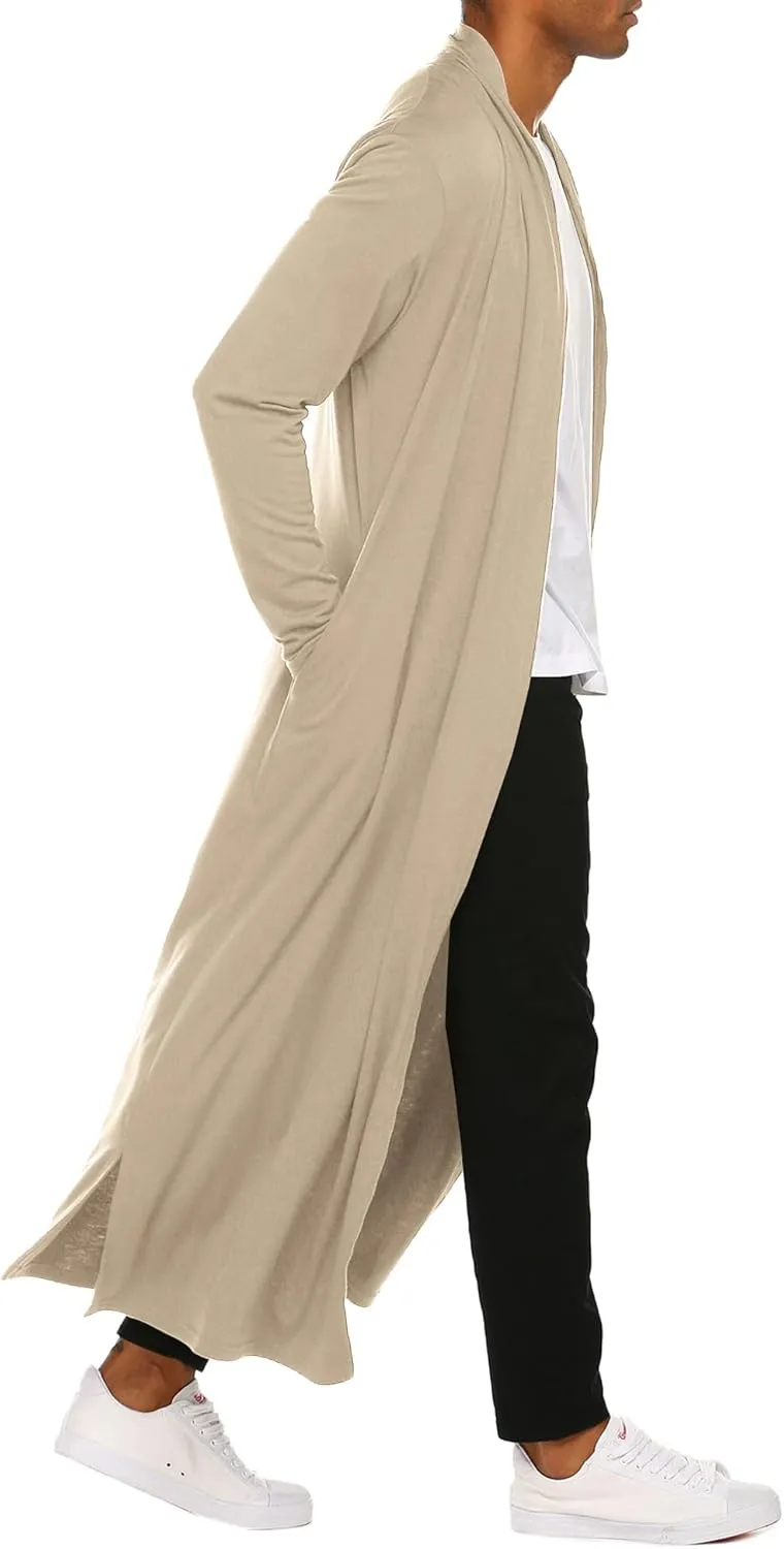 COOFANDY Men's Lightweight Ruffle Shawl Collar Cardigan Open Front Long Length Drape Cape Overcoat