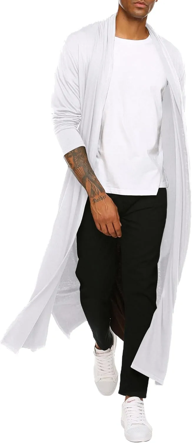 COOFANDY Men's Lightweight Ruffle Shawl Collar Cardigan Open Front Long Length Drape Cape Overcoat