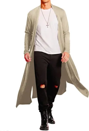 COOFANDY Men's Lightweight Ruffle Shawl Collar Cardigan Open Front Long Length Drape Cape Overcoat