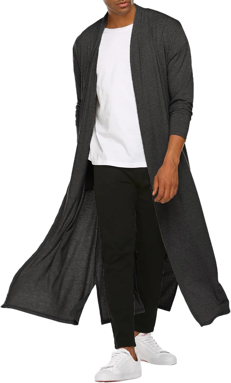 COOFANDY Men's Lightweight Ruffle Shawl Collar Cardigan Open Front Long Length Drape Cape Overcoat