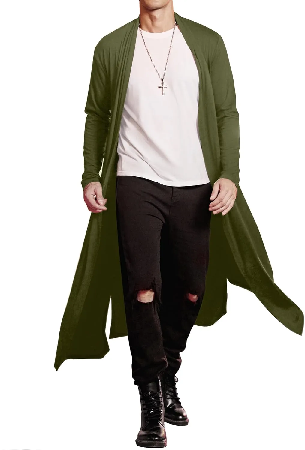 COOFANDY Men's Lightweight Ruffle Shawl Collar Cardigan Open Front Long Length Drape Cape Overcoat