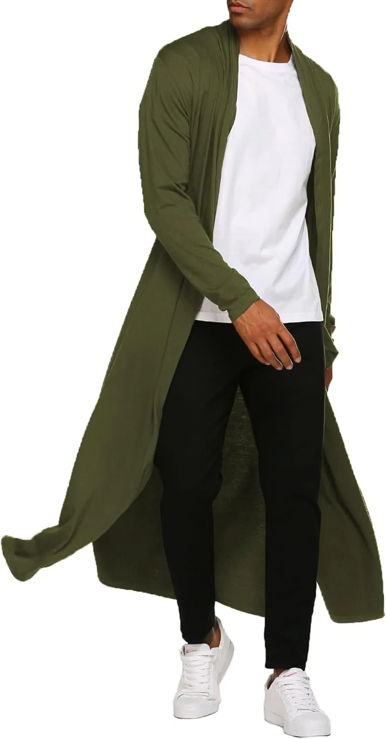 COOFANDY Men's Lightweight Ruffle Shawl Collar Cardigan Open Front Long Length Drape Cape Overcoat
