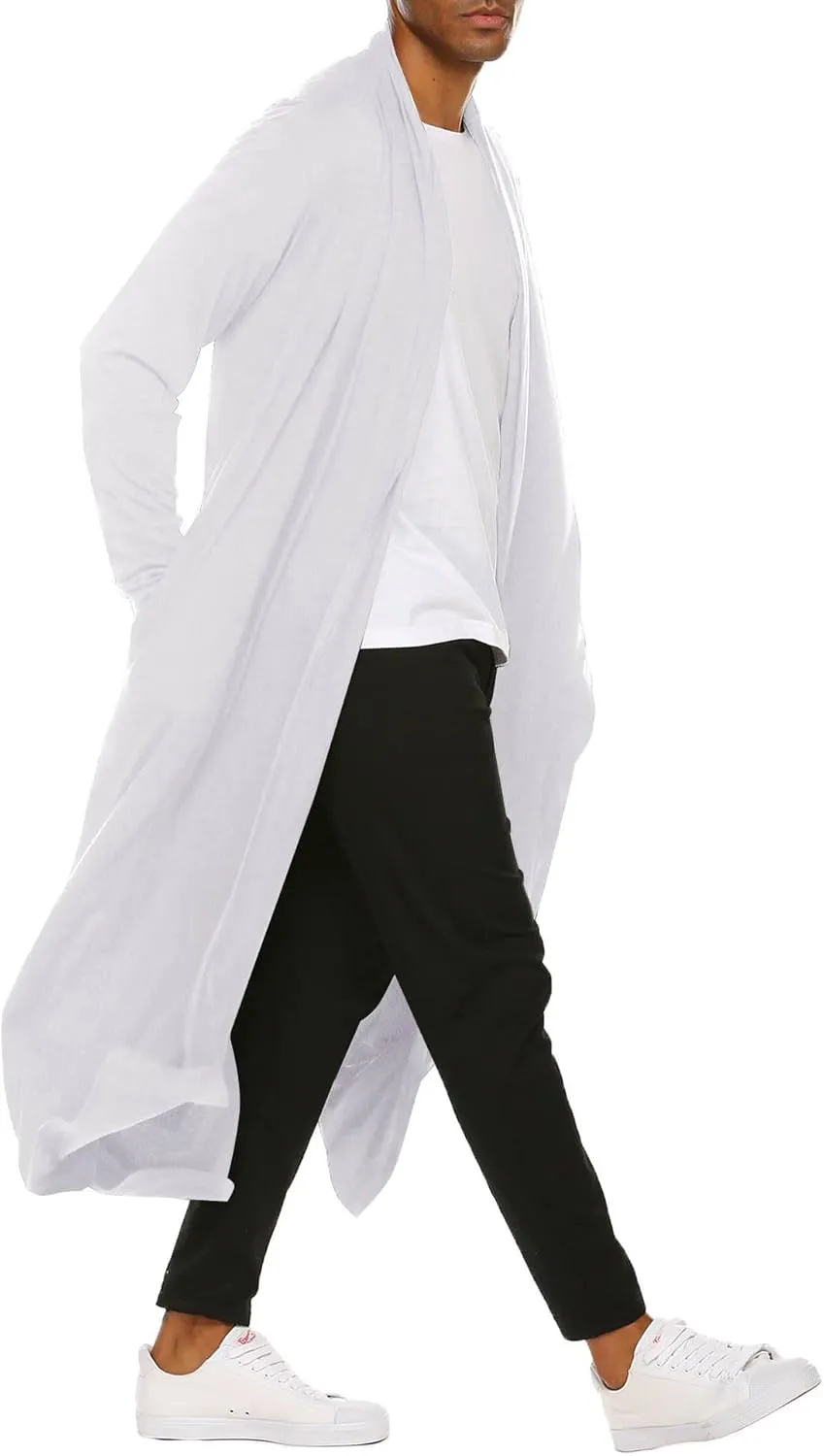 COOFANDY Men's Lightweight Ruffle Shawl Collar Cardigan Open Front Long Length Drape Cape Overcoat