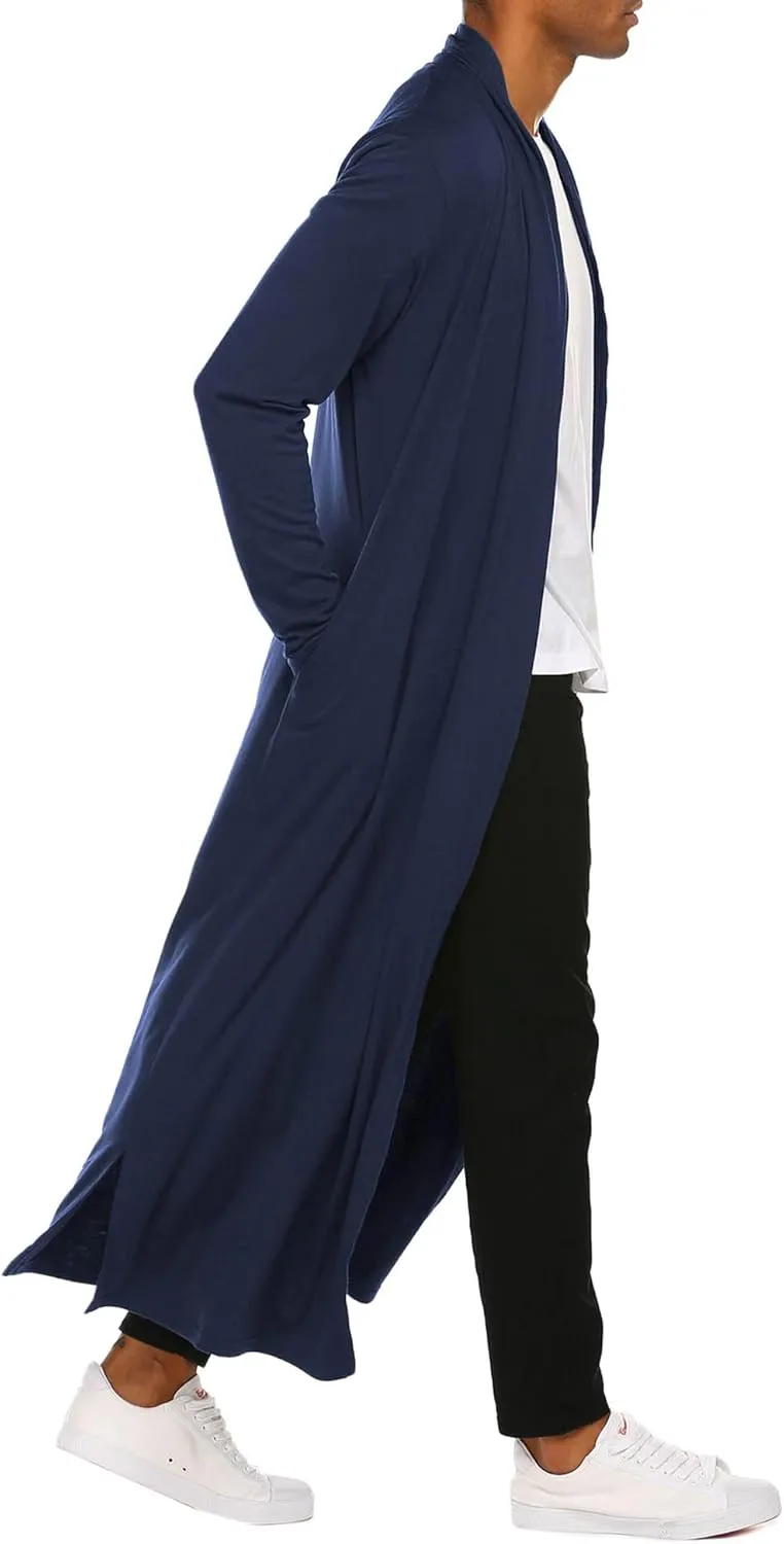 COOFANDY Men's Lightweight Ruffle Shawl Collar Cardigan Open Front Long Length Drape Cape Overcoat