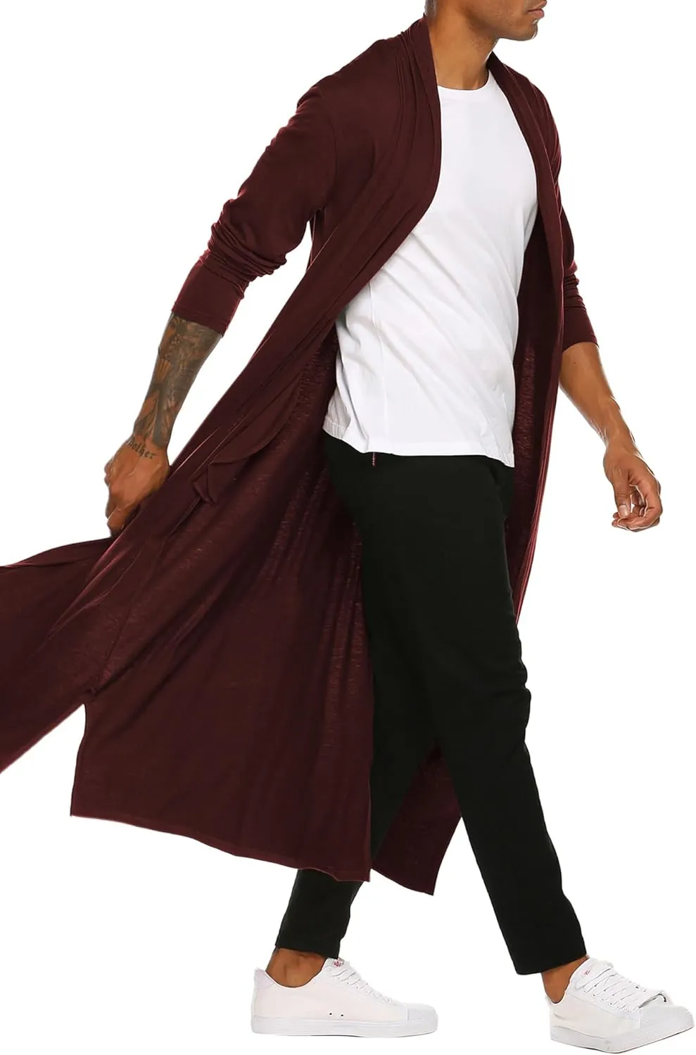 COOFANDY Men's Lightweight Ruffle Shawl Collar Cardigan Open Front Long Length Drape Cape Overcoat