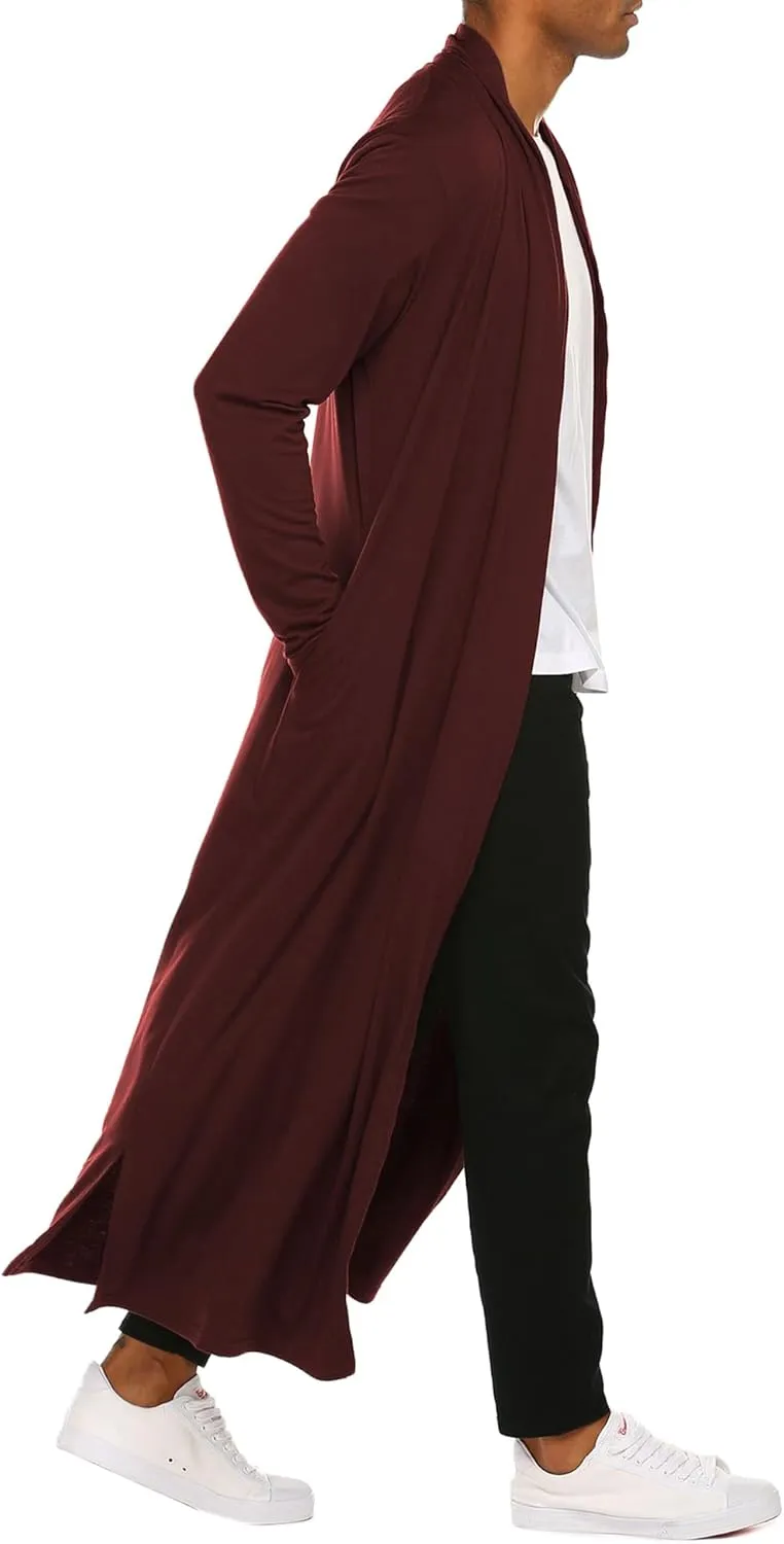 COOFANDY Men's Lightweight Ruffle Shawl Collar Cardigan Open Front Long Length Drape Cape Overcoat