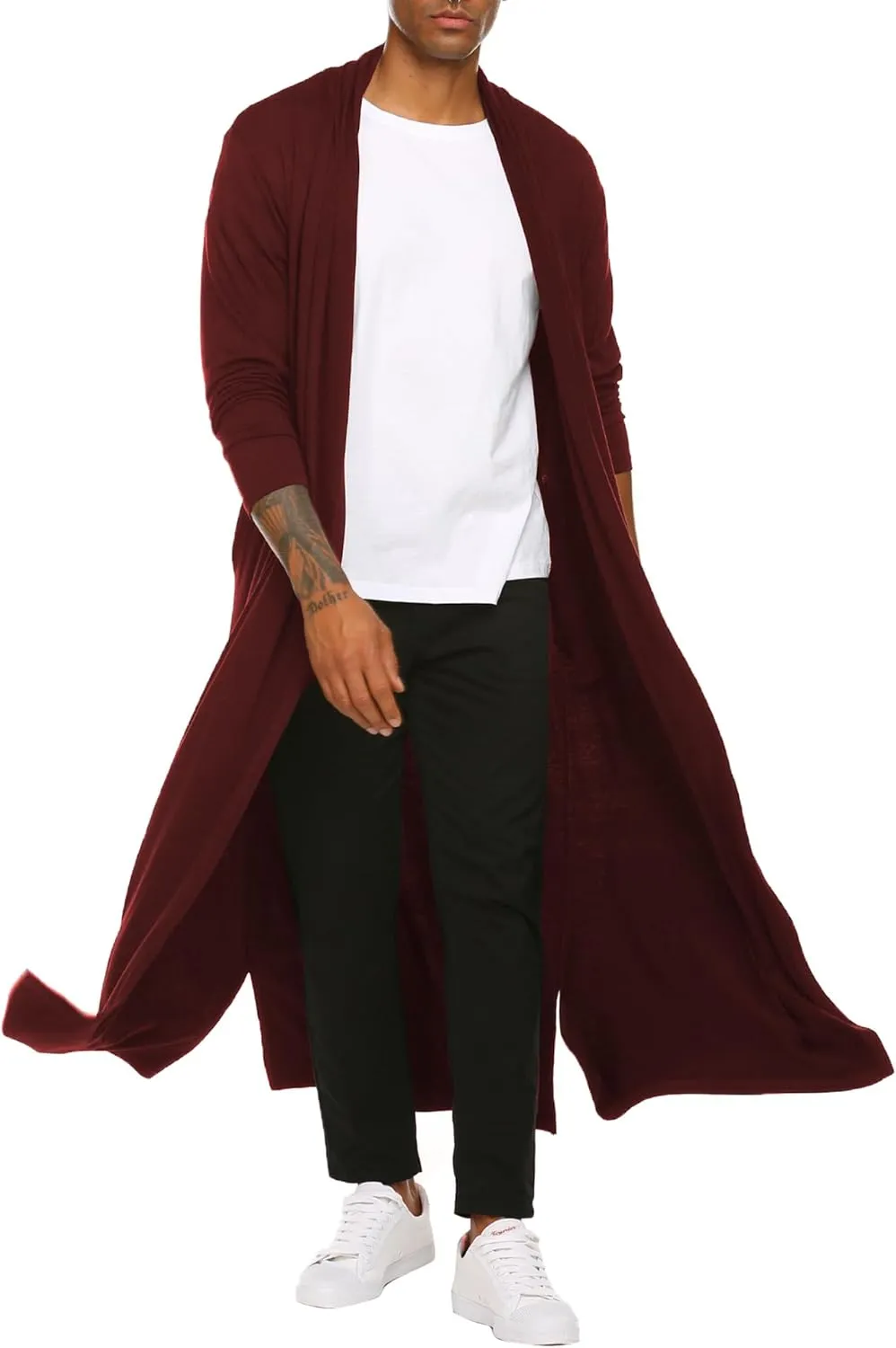 COOFANDY Men's Lightweight Ruffle Shawl Collar Cardigan Open Front Long Length Drape Cape Overcoat