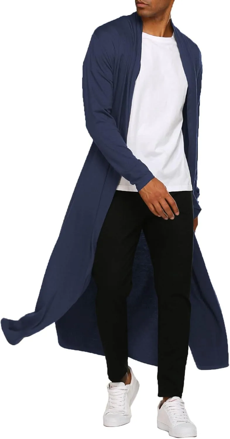 COOFANDY Men's Lightweight Ruffle Shawl Collar Cardigan Open Front Long Length Drape Cape Overcoat