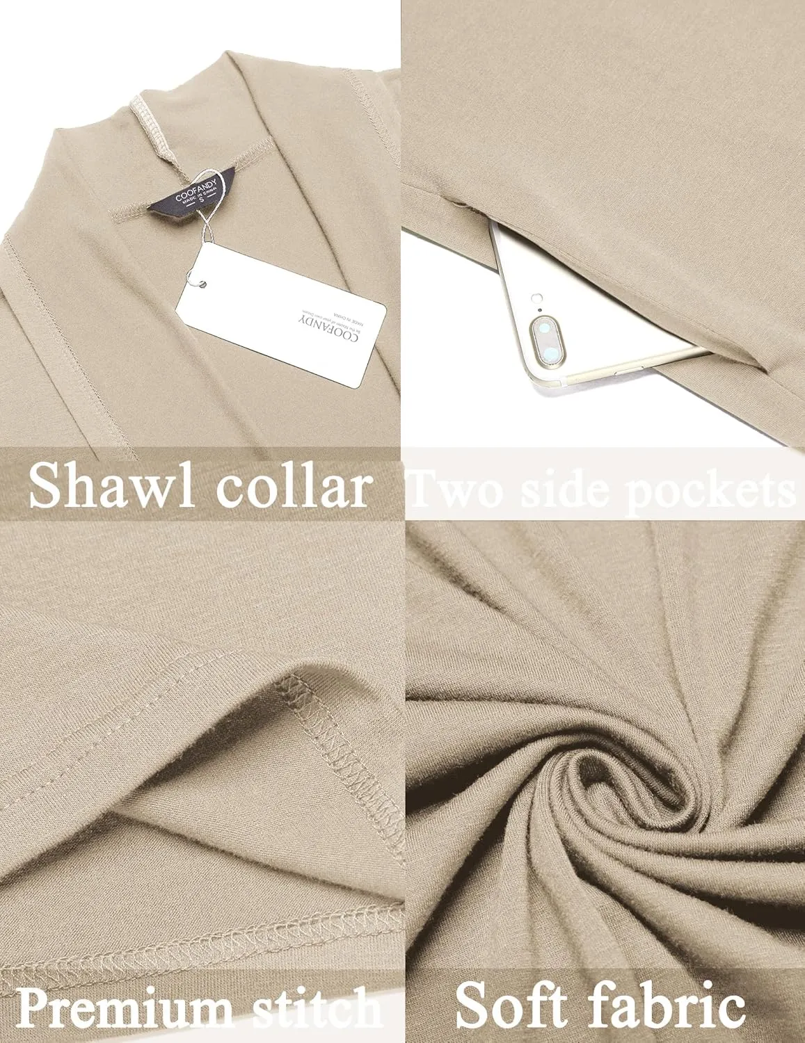 COOFANDY Men's Lightweight Ruffle Shawl Collar Cardigan Open Front Long Length Drape Cape Overcoat