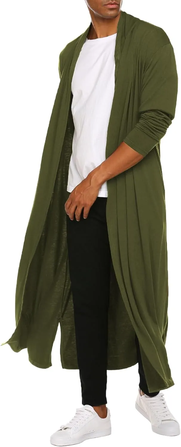 COOFANDY Men's Lightweight Ruffle Shawl Collar Cardigan Open Front Long Length Drape Cape Overcoat