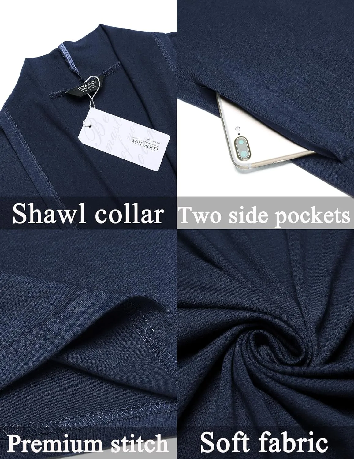 COOFANDY Men's Lightweight Ruffle Shawl Collar Cardigan Open Front Long Length Drape Cape Overcoat