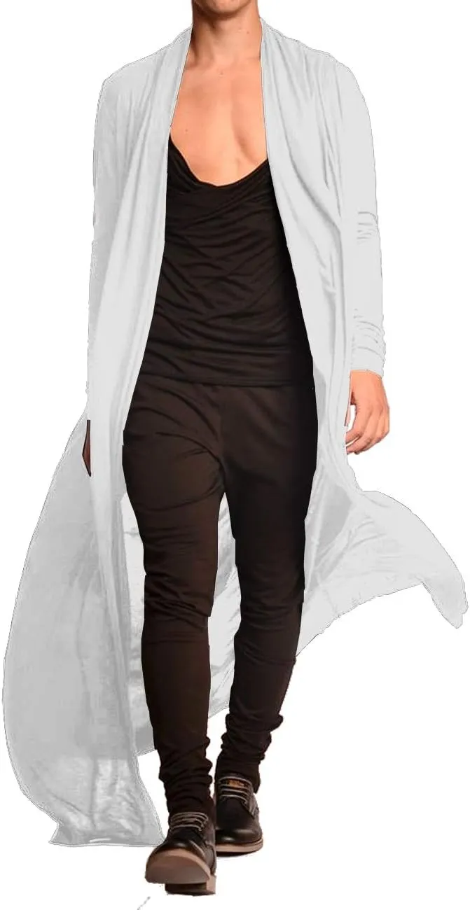 COOFANDY Men's Lightweight Ruffle Shawl Collar Cardigan Open Front Long Length Drape Cape Overcoat