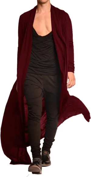 COOFANDY Men's Lightweight Ruffle Shawl Collar Cardigan Open Front Long Length Drape Cape Overcoat