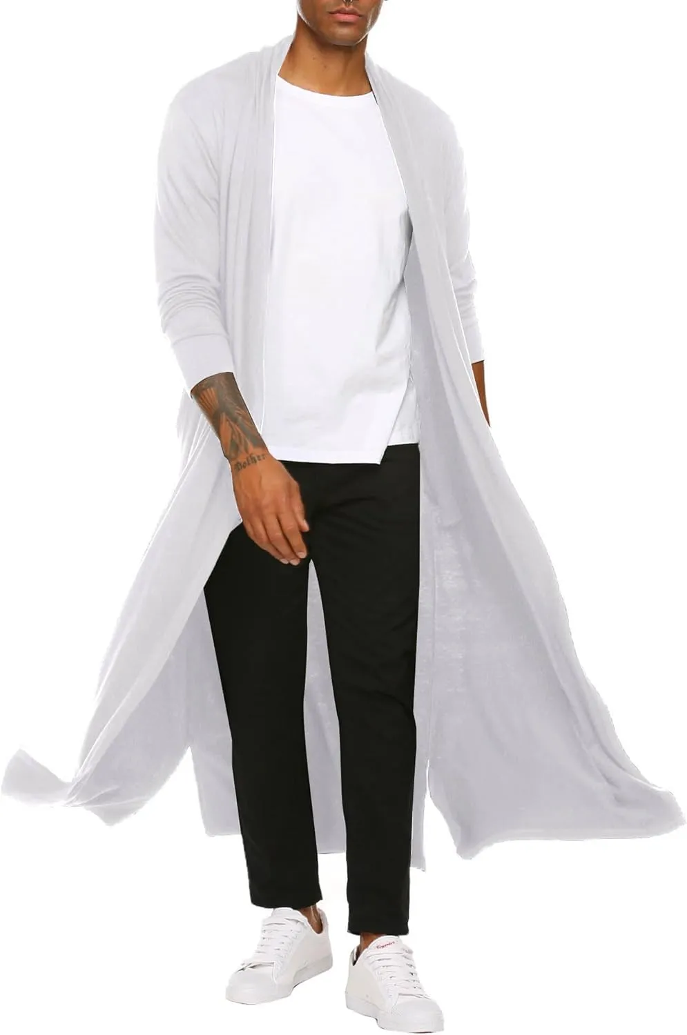 COOFANDY Men's Lightweight Ruffle Shawl Collar Cardigan Open Front Long Length Drape Cape Overcoat