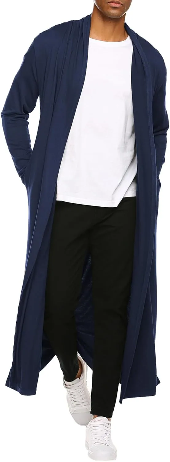 COOFANDY Men's Lightweight Ruffle Shawl Collar Cardigan Open Front Long Length Drape Cape Overcoat