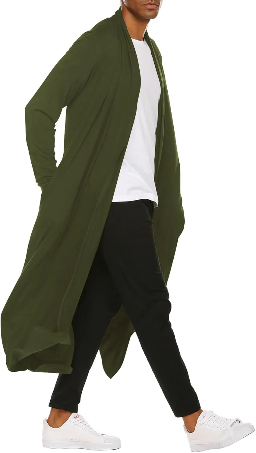 COOFANDY Men's Lightweight Ruffle Shawl Collar Cardigan Open Front Long Length Drape Cape Overcoat