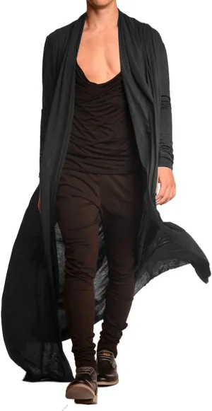 COOFANDY Men's Lightweight Ruffle Shawl Collar Cardigan Open Front Long Length Drape Cape Overcoat