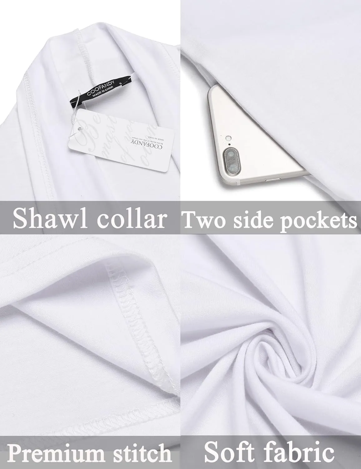 COOFANDY Men's Lightweight Ruffle Shawl Collar Cardigan Open Front Long Length Drape Cape Overcoat