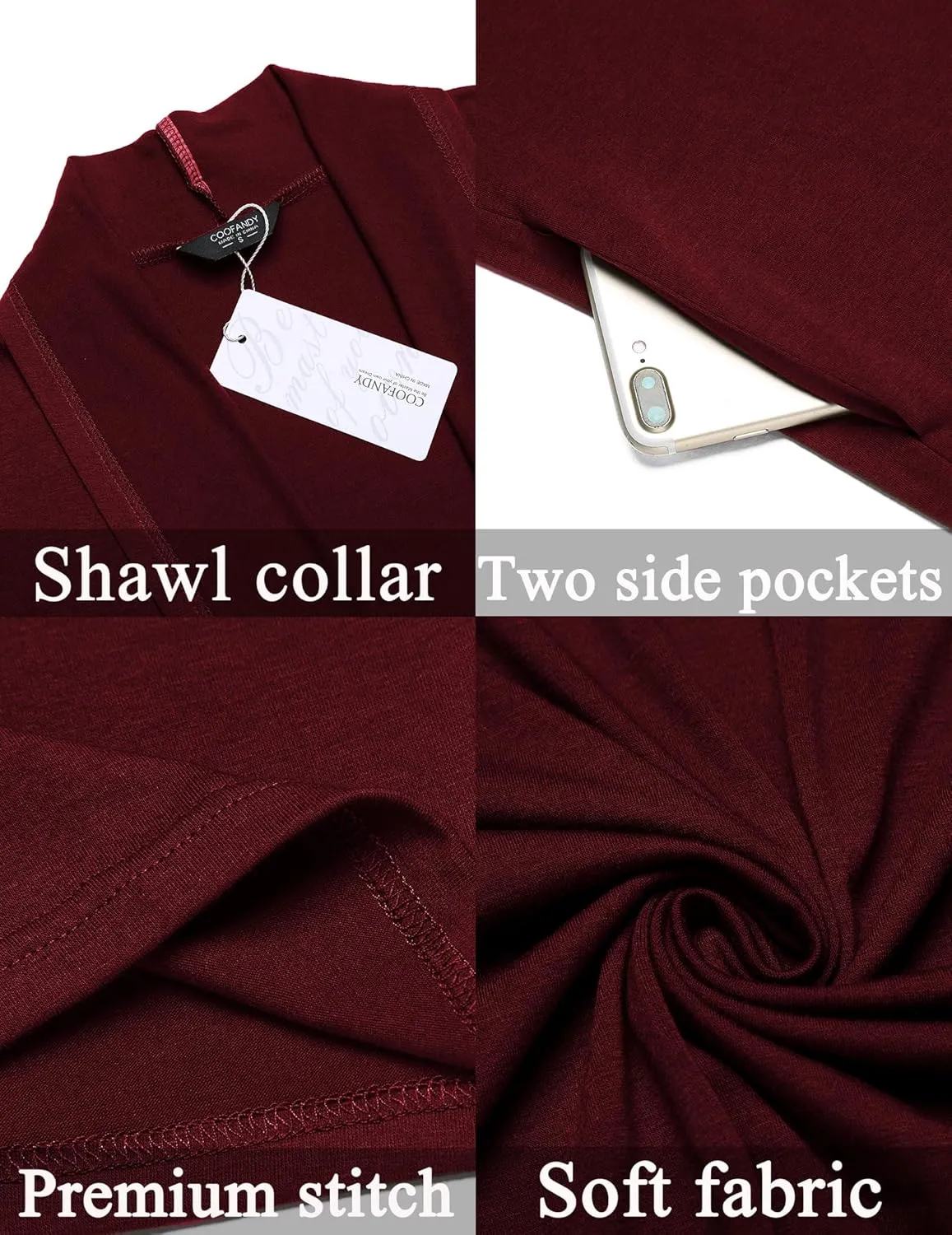 COOFANDY Men's Lightweight Ruffle Shawl Collar Cardigan Open Front Long Length Drape Cape Overcoat
