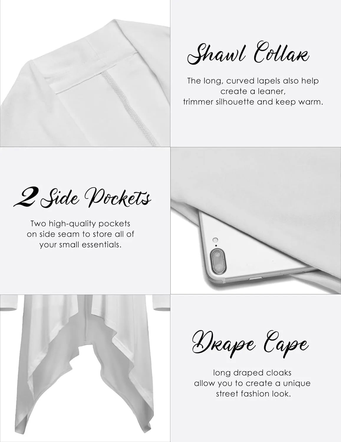 COOFANDY Men's Long Cardigan Ruffle Shawl Collar Lightweight Open Front Drape Cape Overcoat with Pockets