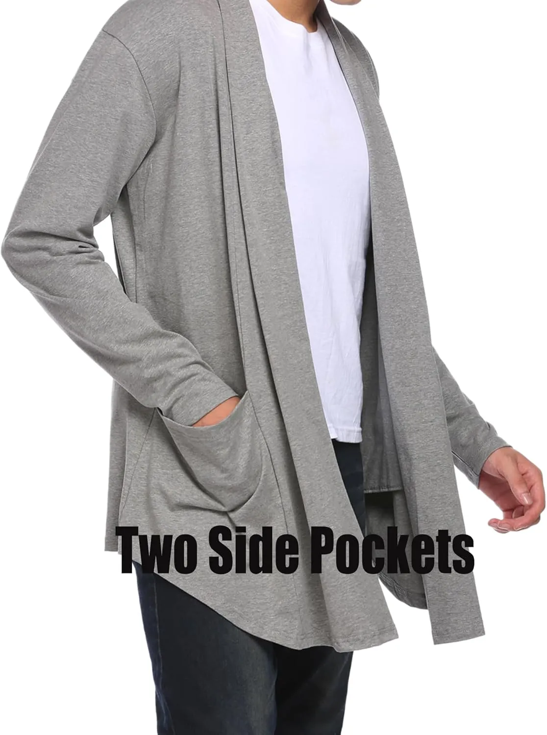 COOFANDY Men's Ruffle Shawl Collar Cardigan Open Front Lightweight Long Length Drape Cape Overcoat with Pockets