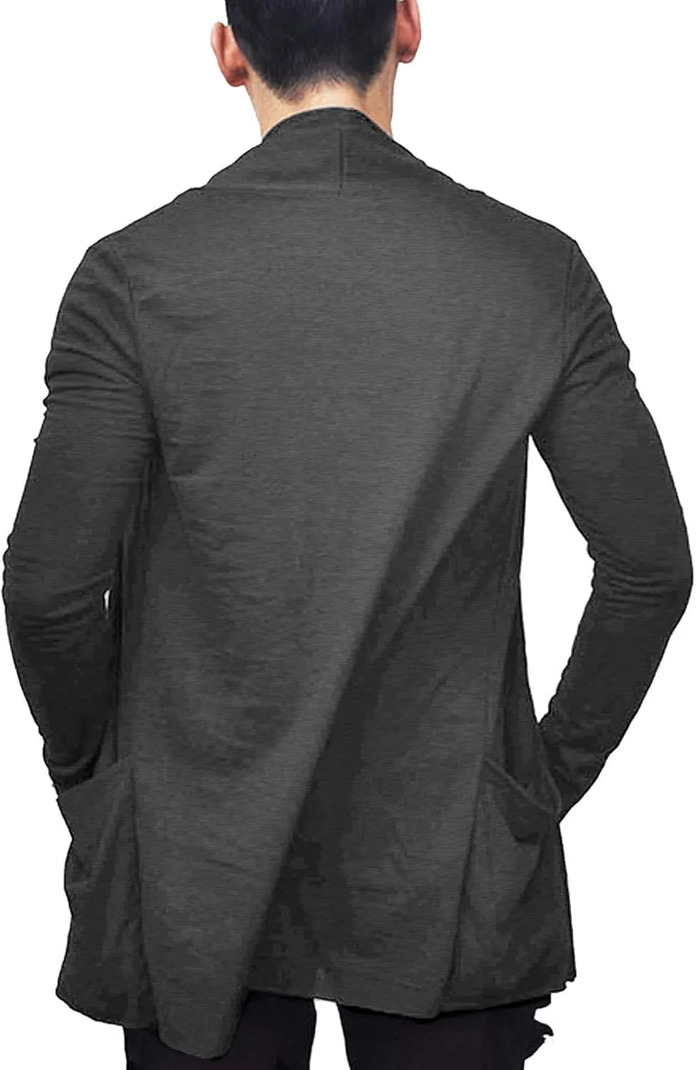 COOFANDY Men's Ruffle Shawl Collar Cardigan Open Front Lightweight Long Length Drape Cape Overcoat with Pockets
