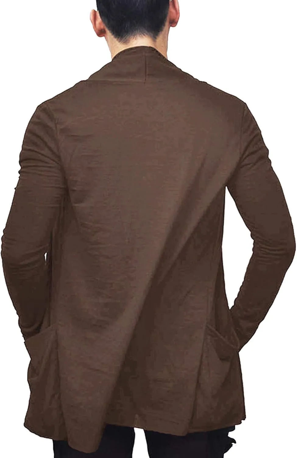COOFANDY Men's Ruffle Shawl Collar Cardigan Open Front Lightweight Long Length Drape Cape Overcoat with Pockets