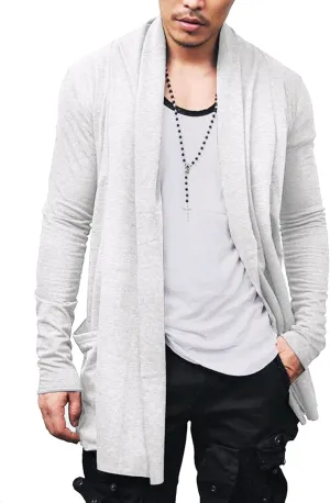 COOFANDY Men's Ruffle Shawl Collar Cardigan Open Front Lightweight Long Length Drape Cape Overcoat with Pockets
