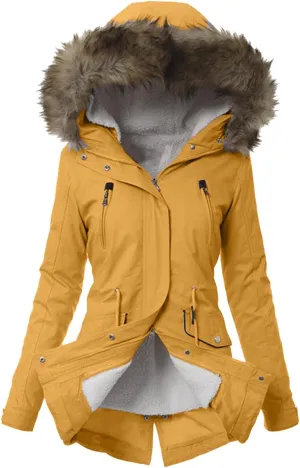 cooki Winter Coats for Women 2023 Trendy Women's Winter Sherpa Lined Faux Fur Hooded Mid Long Safari Parka Coat Puffer Jacket