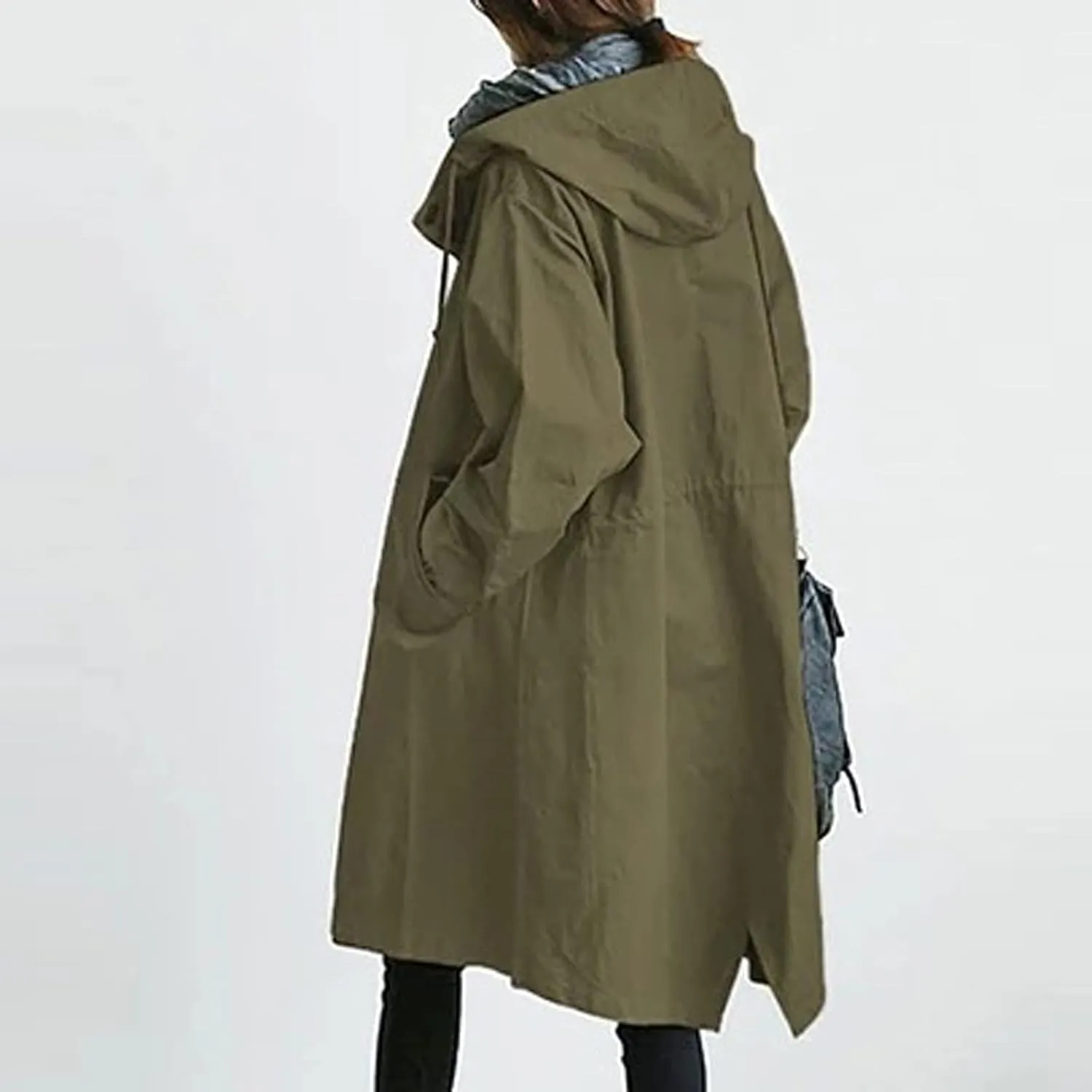 COTECRAM Women's Trench Jackets Plus Size Casual Long Rain Jacket Fashion Winter Hooded Oversized Windbreaker Coats Outerwear