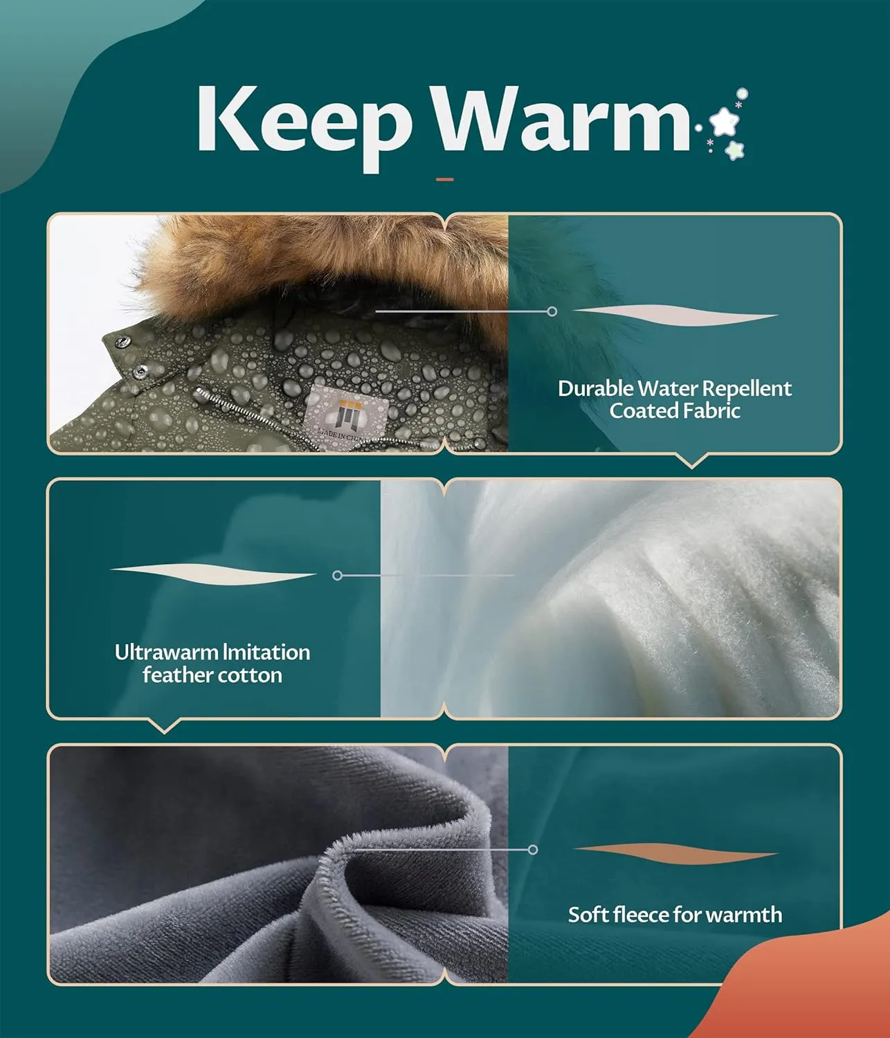 CREATMO US Girl's Kids Metallic Shiny Jacket with Detachable Fur Collar Warmth Winter Outerwear
