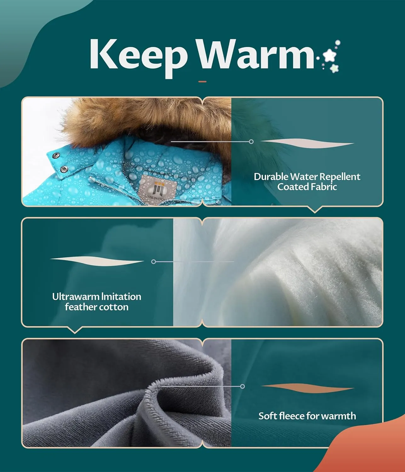 CREATMO US Girl's Kids Metallic Shiny Jacket with Detachable Fur Collar Warmth Winter Outerwear