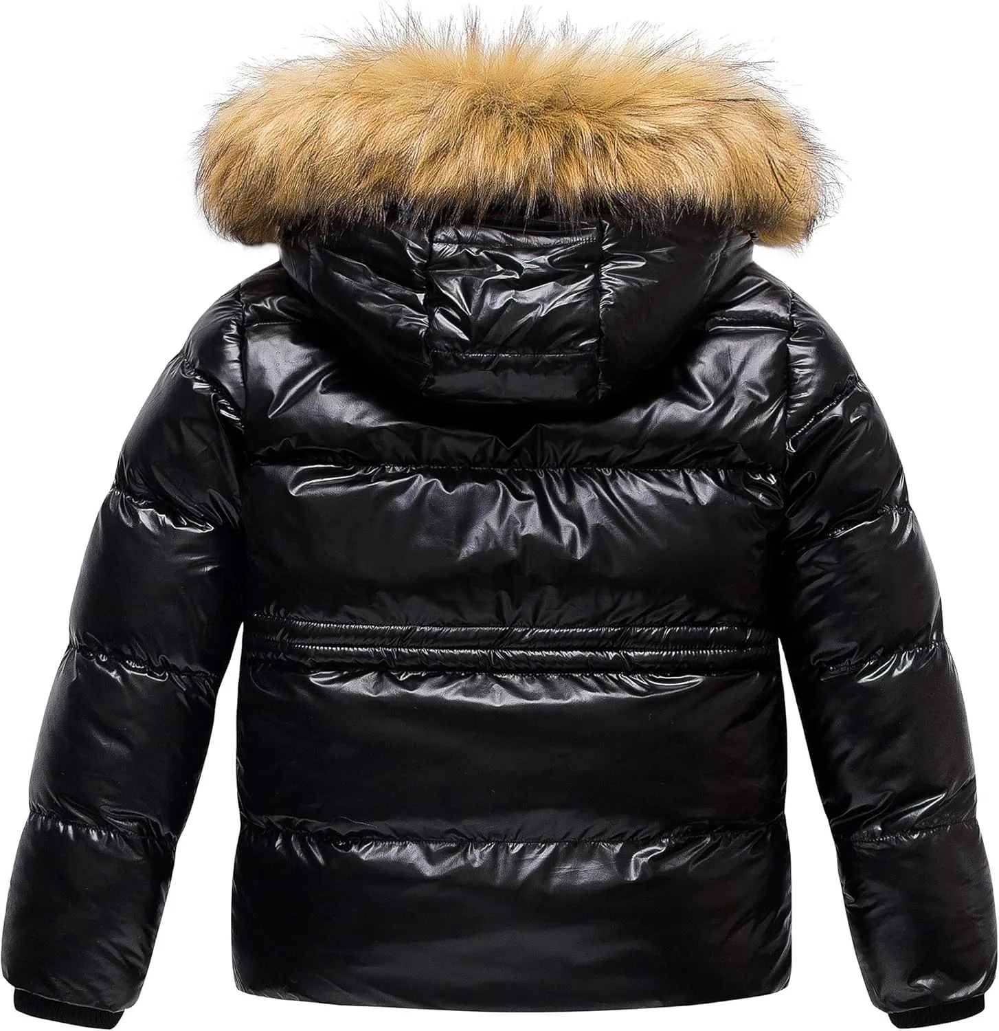CREATMO US Girl's Kids Metallic Shiny Jacket with Detachable Fur Collar Warmth Winter Outerwear