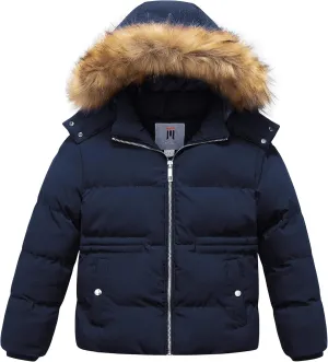 CREATMO US Girl's Kids Metallic Shiny Jacket with Detachable Fur Collar Warmth Winter Outerwear