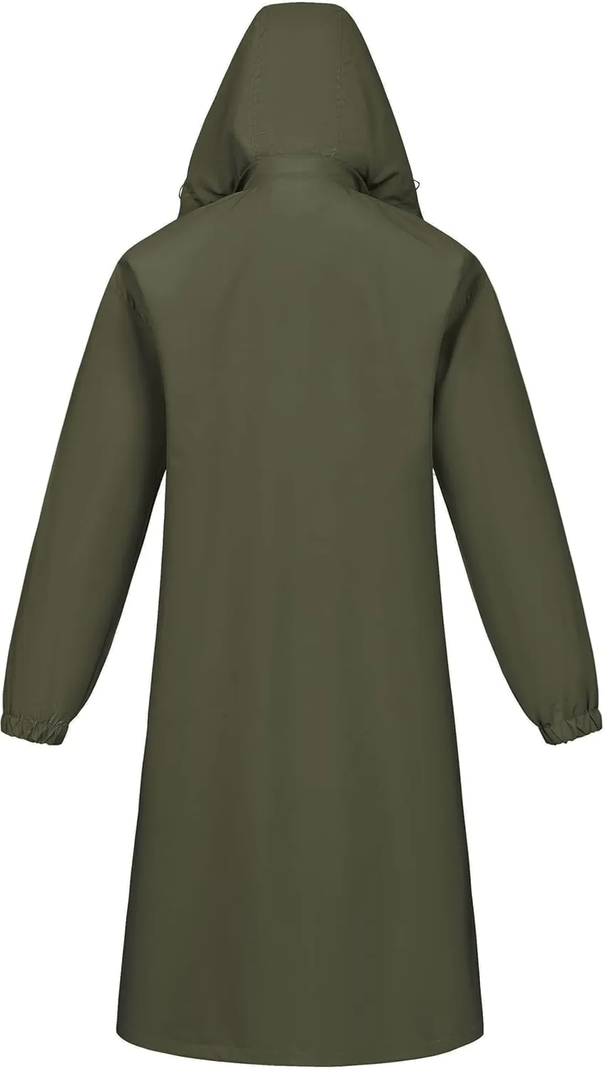 CREATMO US Women's Long Waterproof Rain Coats Lightweight Rain Jacket Packable Windbreaker with Removable Hood