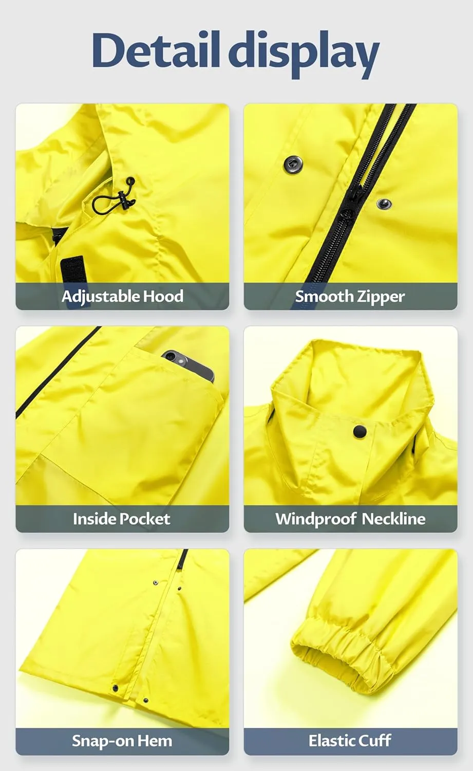 CREATMO US Women's Long Waterproof Rain Coats Lightweight Rain Jacket Packable Windbreaker with Removable Hood