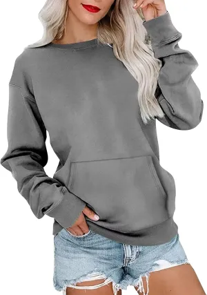 Crewneck Sweatshirt For Women,Womens Fall Long Sleeve Tops Casual Kangaroo Pocket Hoodies Loose Fit Sport Pullover