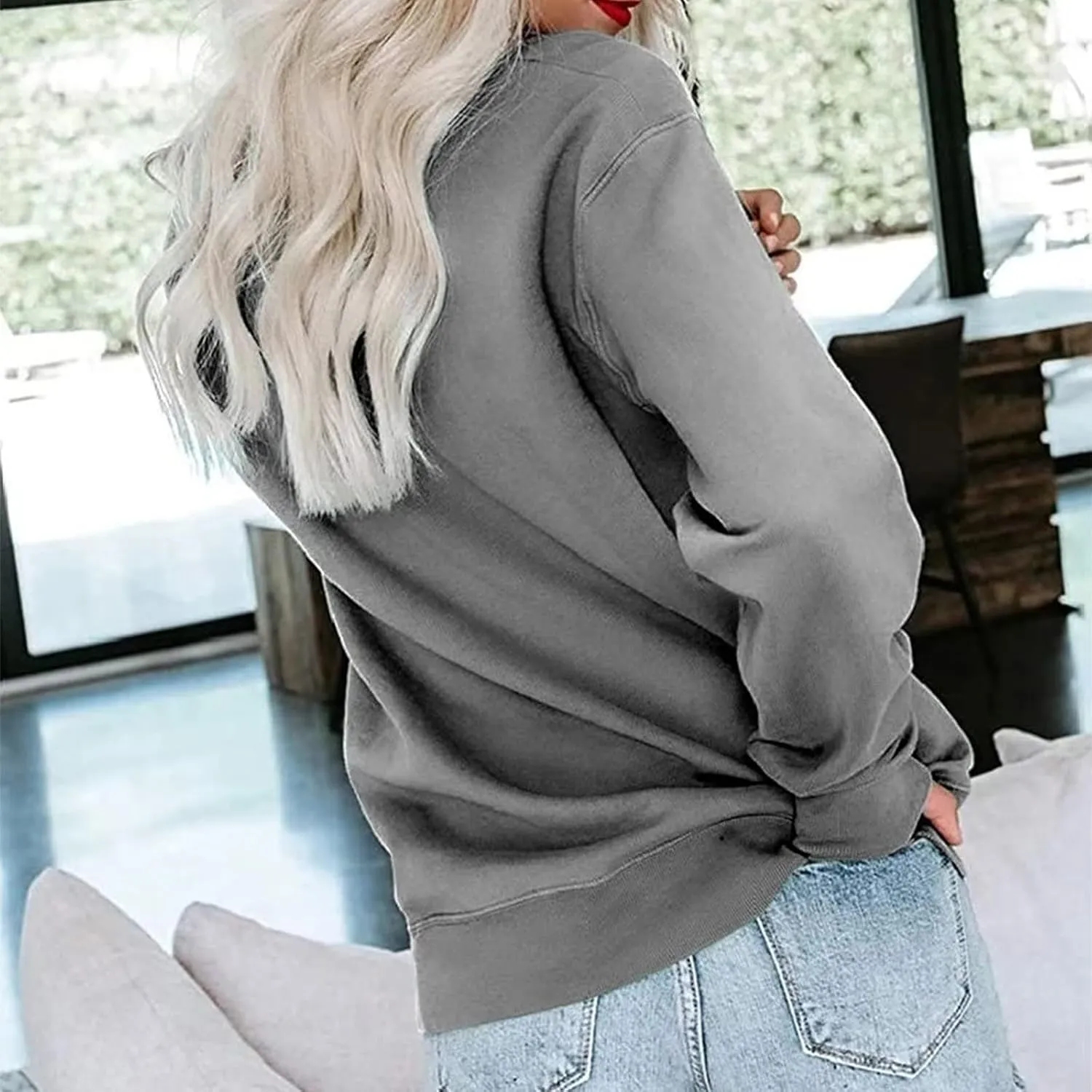 Crewneck Sweatshirt For Women,Womens Fall Long Sleeve Tops Casual Kangaroo Pocket Hoodies Loose Fit Sport Pullover