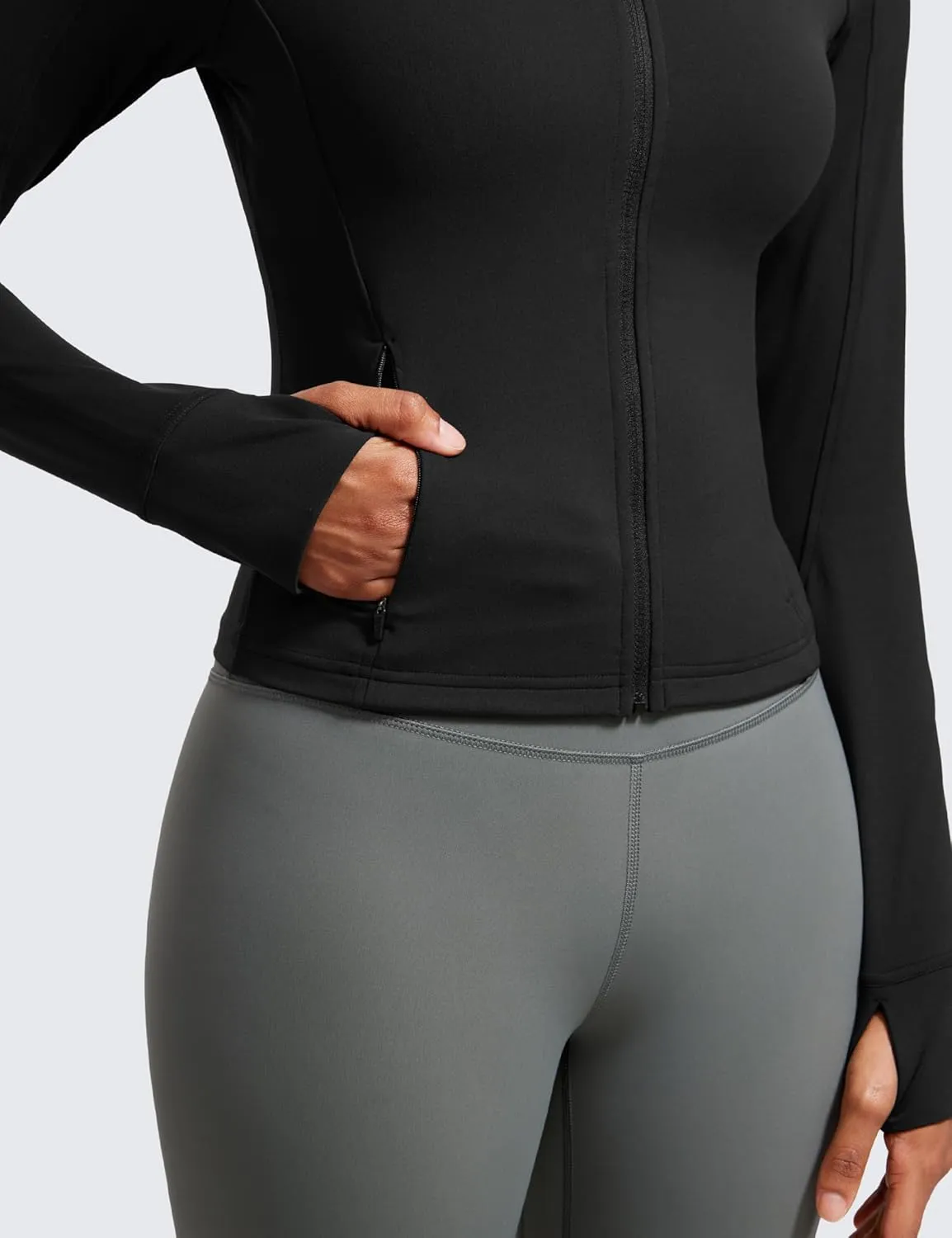 CRZ YOGA Butterluxe Womens Cropped Slim Fit Workout Jacket Weightless Track Athletic Full Zip Up Tops with Thumb Holes