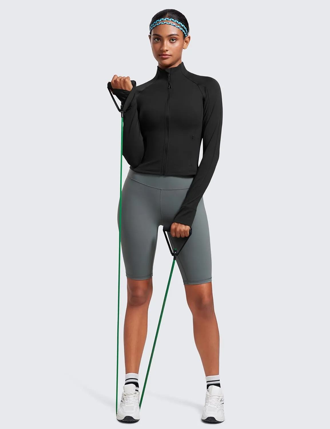 CRZ YOGA Butterluxe Womens Cropped Slim Fit Workout Jacket Weightless Track Athletic Full Zip Up Tops with Thumb Holes