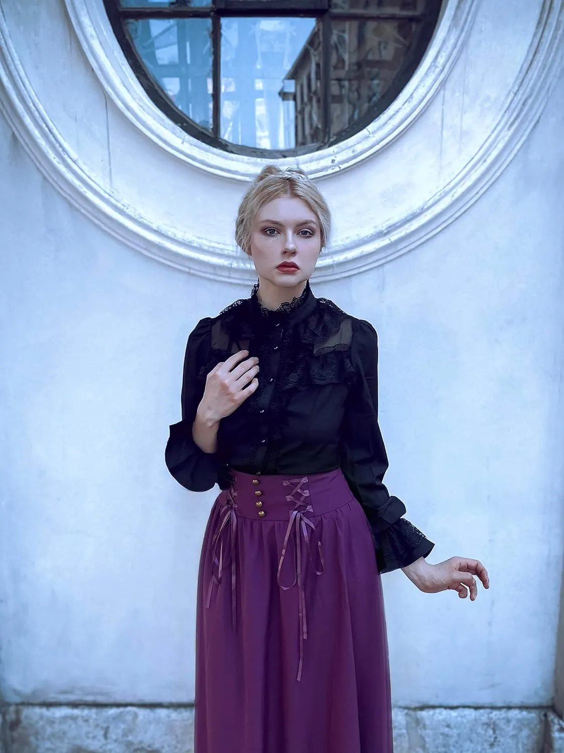 CURLBIUTY Women Victorian Blouse Vintage Long Sleeve Renaissance Shirt Gothic Button Down Tops